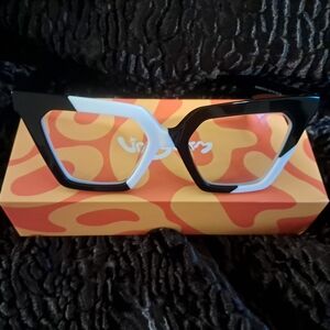 Two-Tone Black & White Geometric Cat-Eye Women's Glasses